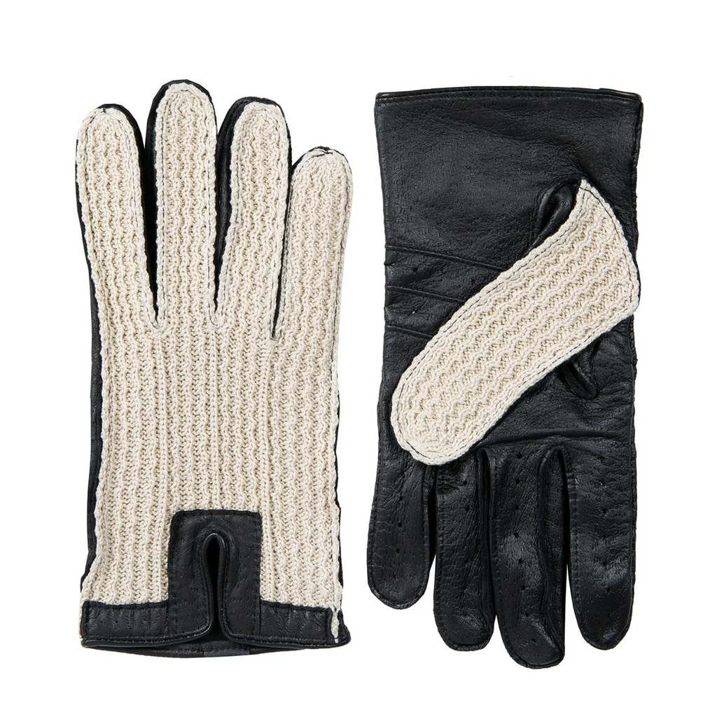 Dents Lancaster Men's Crochet-Back Leather Gloves BLACK