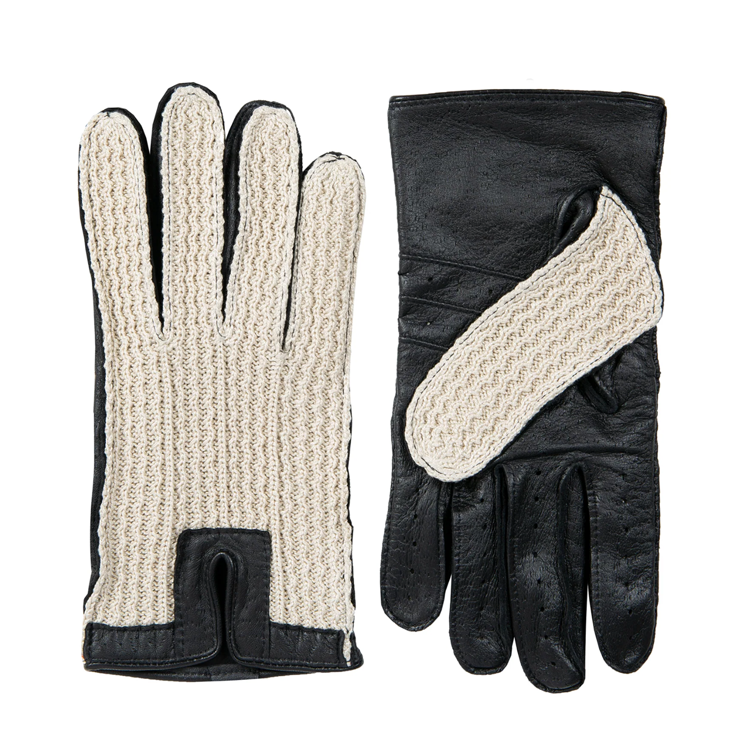 Dents Lancaster Men's Crochet-Back Leather Gloves BLACK
