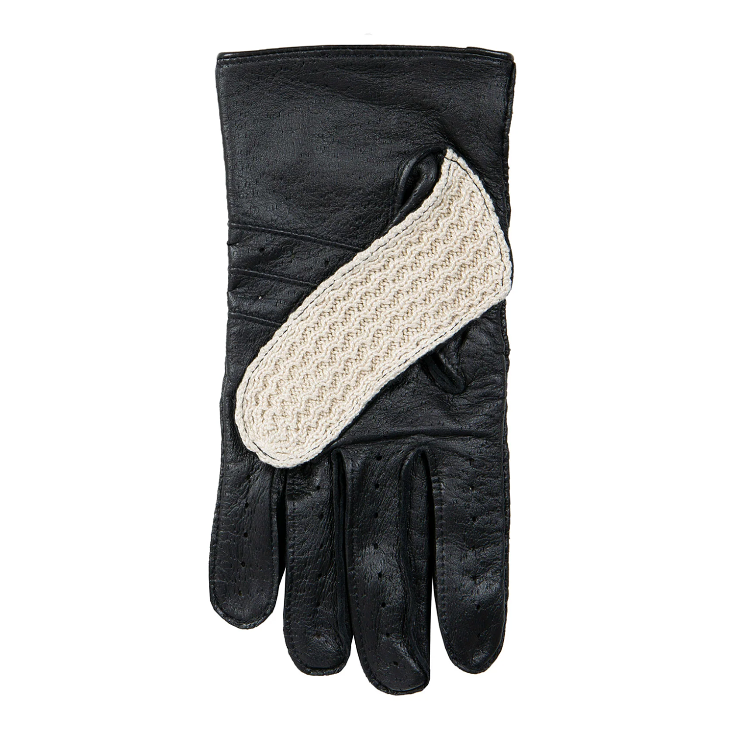 Dents Lancaster Men's Crochet-Back Leather Gloves BLACK