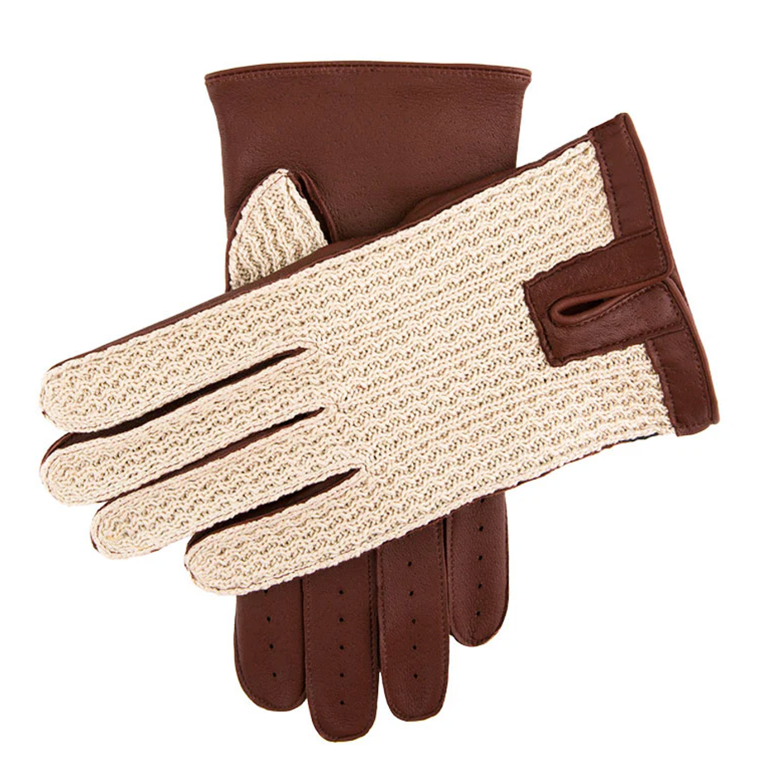 Dents Lancaster Men's Crochet-Back Leather Gloves COGNAC