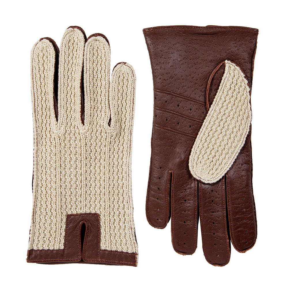 Dents Lancaster Men's Crochet-Back Leather Gloves COGNAC