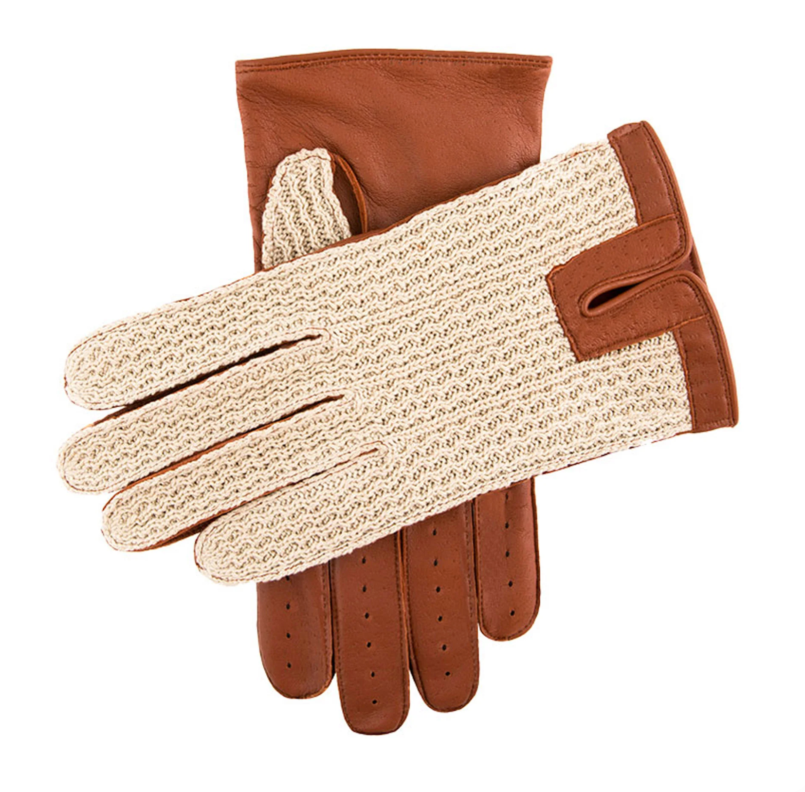 Dents Lancaster Men's Crochet-Back Leather Gloves ENGLISH TAN
