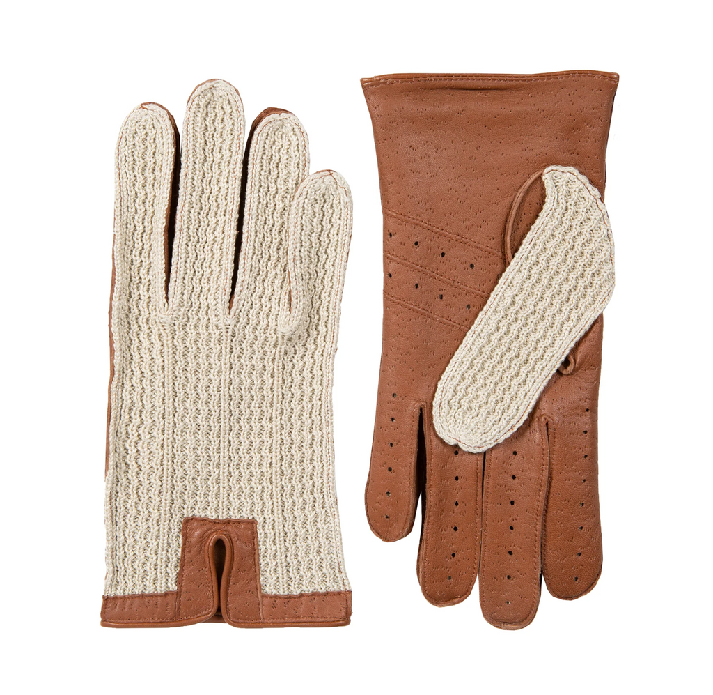 Dents Lancaster Men's Crochet-Back Leather Gloves ENGLISH TAN