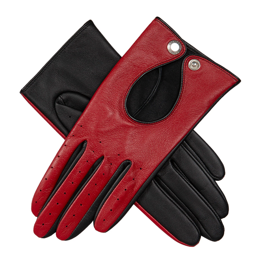 Dents Oulton Women's Leather Driving Gloves Touchscreen BERRY/BLACK