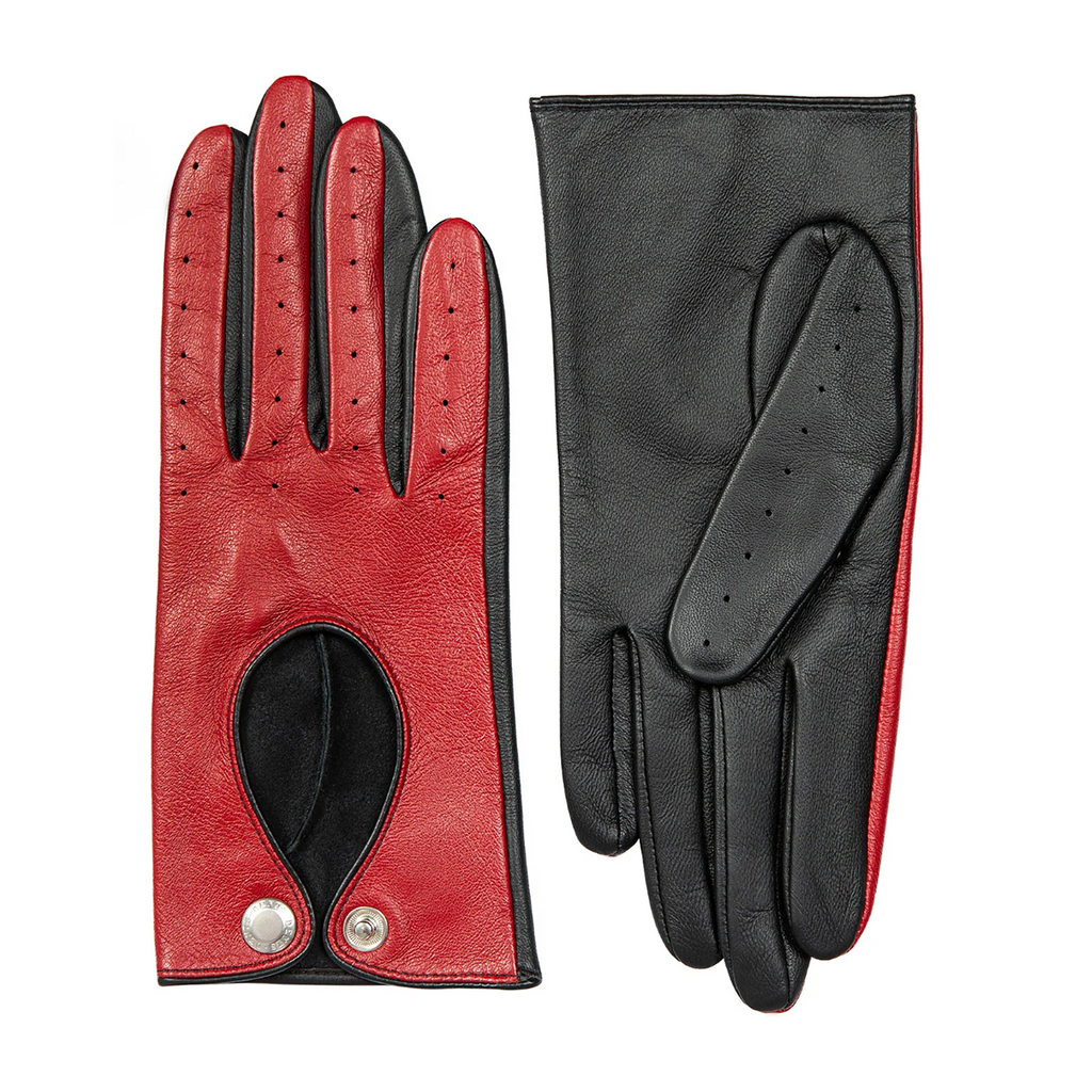 Dents Oulton Women's Leather Driving Gloves Touchscreen BERRY/BLACK