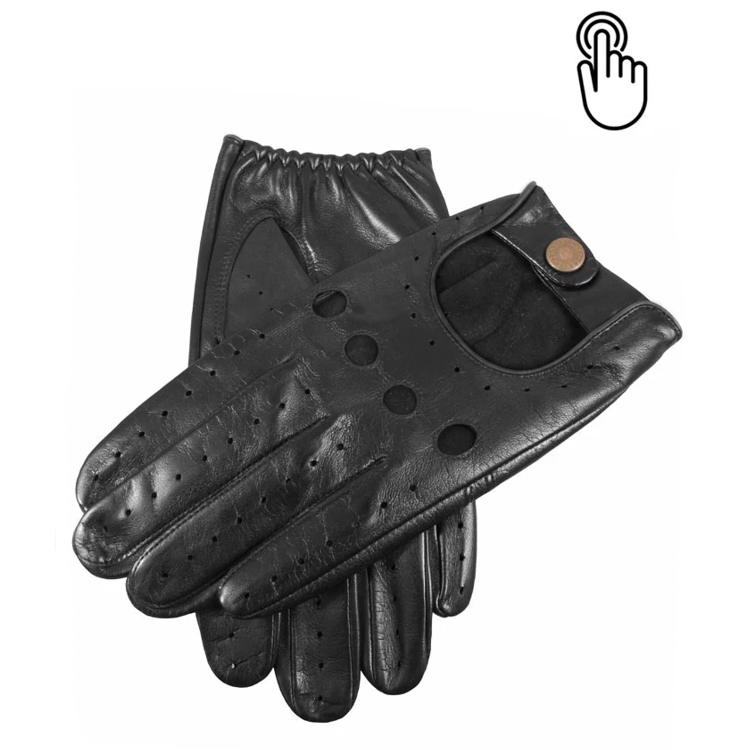 Dents Silverstone Men's Touchscreen Leather Driving Gloves BLACK