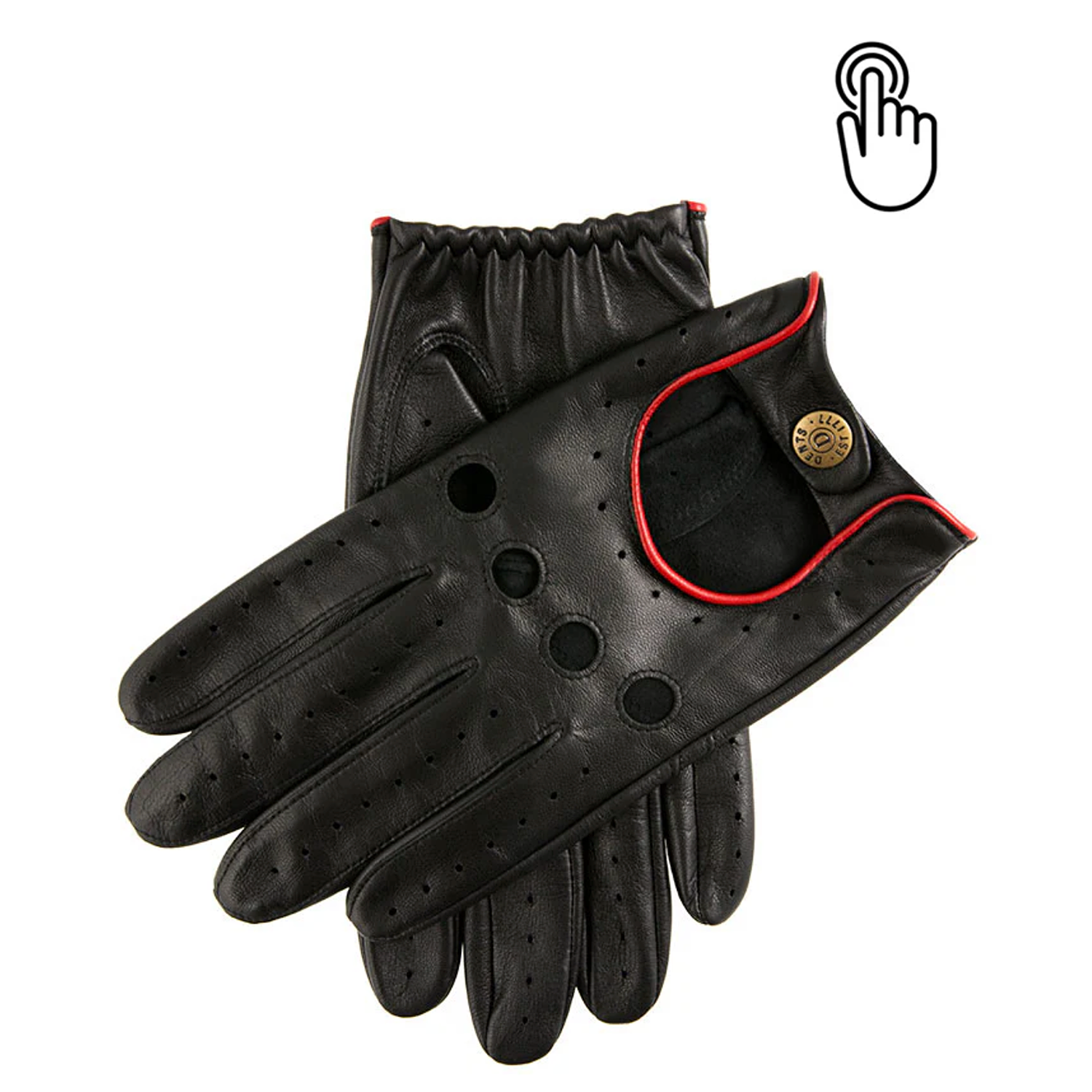 Dents Silverstone Men's Touchscreen Leather Driving Gloves BLACK/BERRY