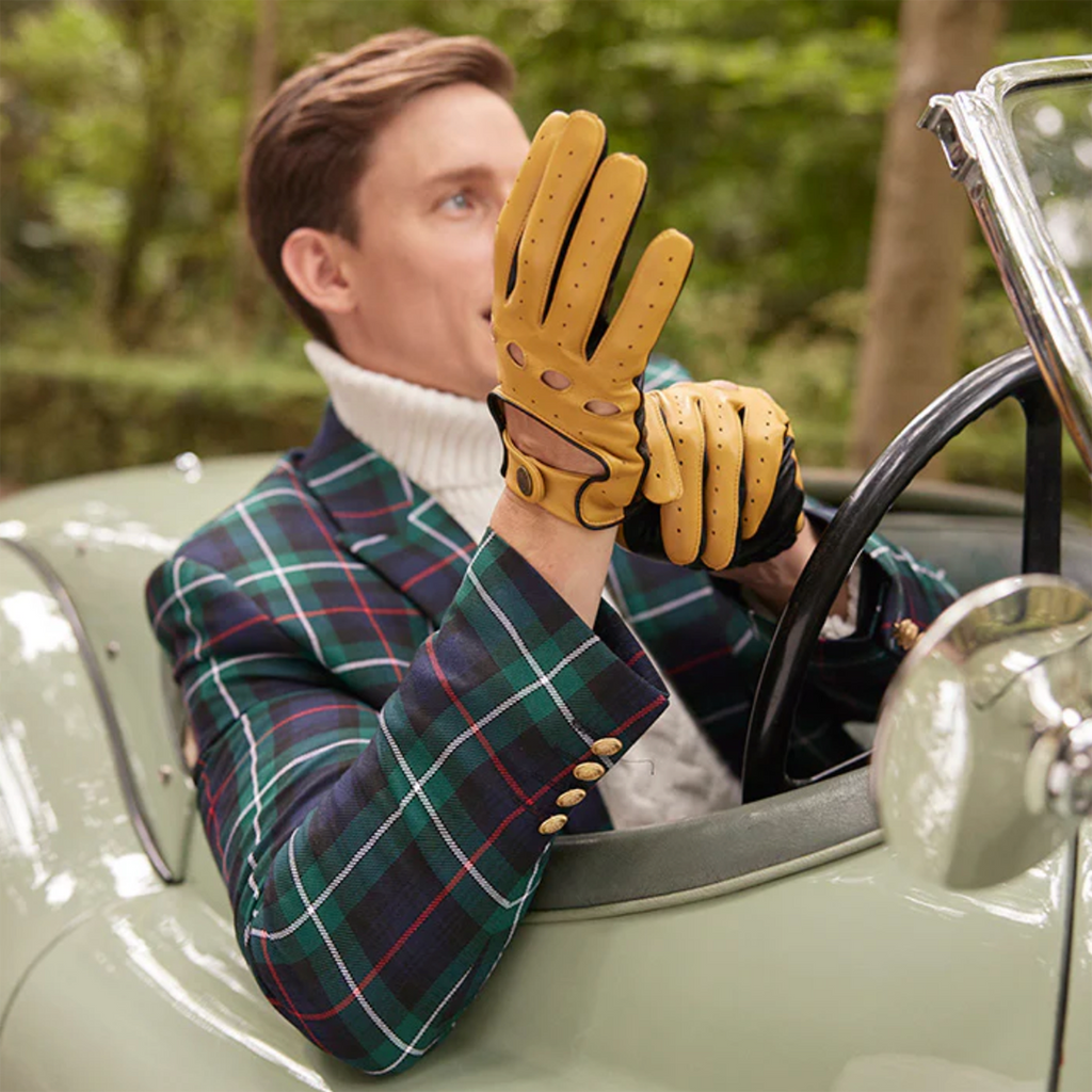 Dents Silverstone Men's Touchscreen Leather Driving Gloves CORK/BLACK