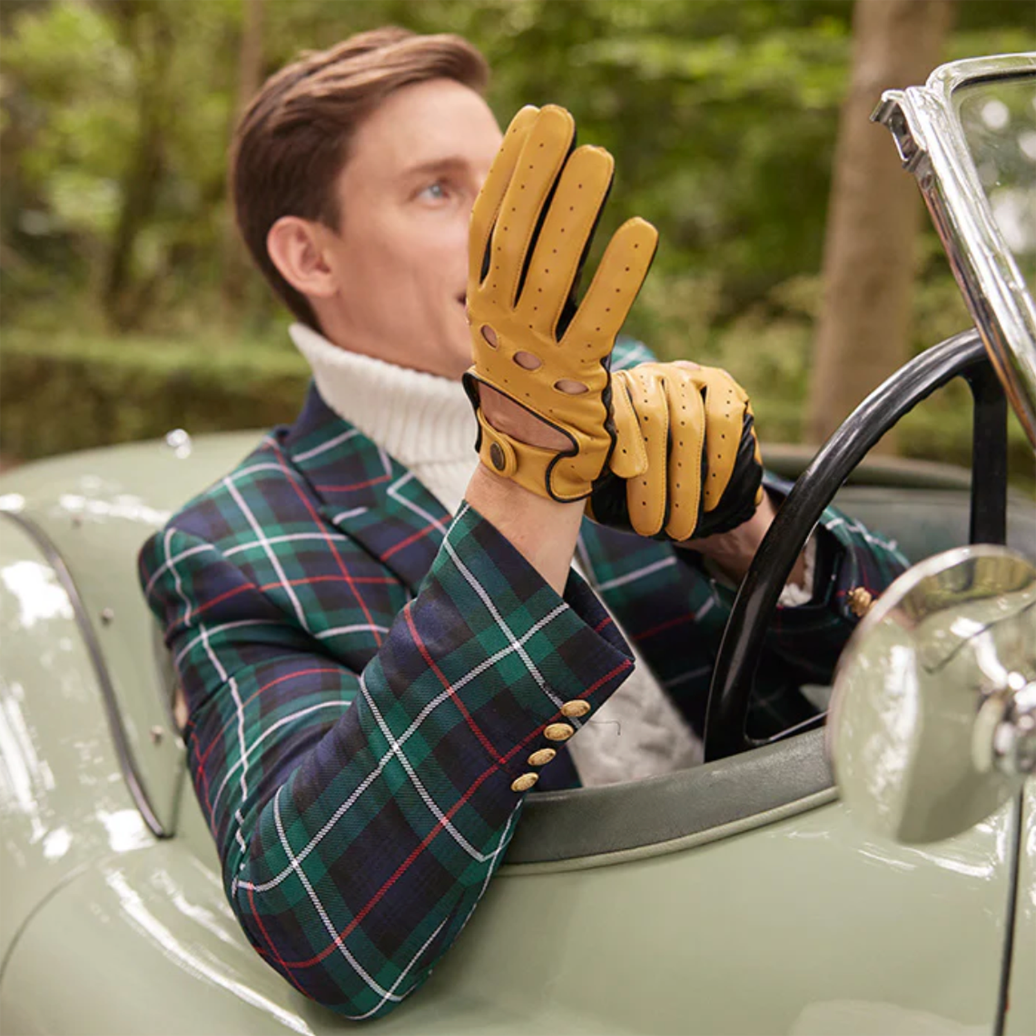 Dents Silverstone Men's Touchscreen Leather Driving Gloves CORK/BLACK