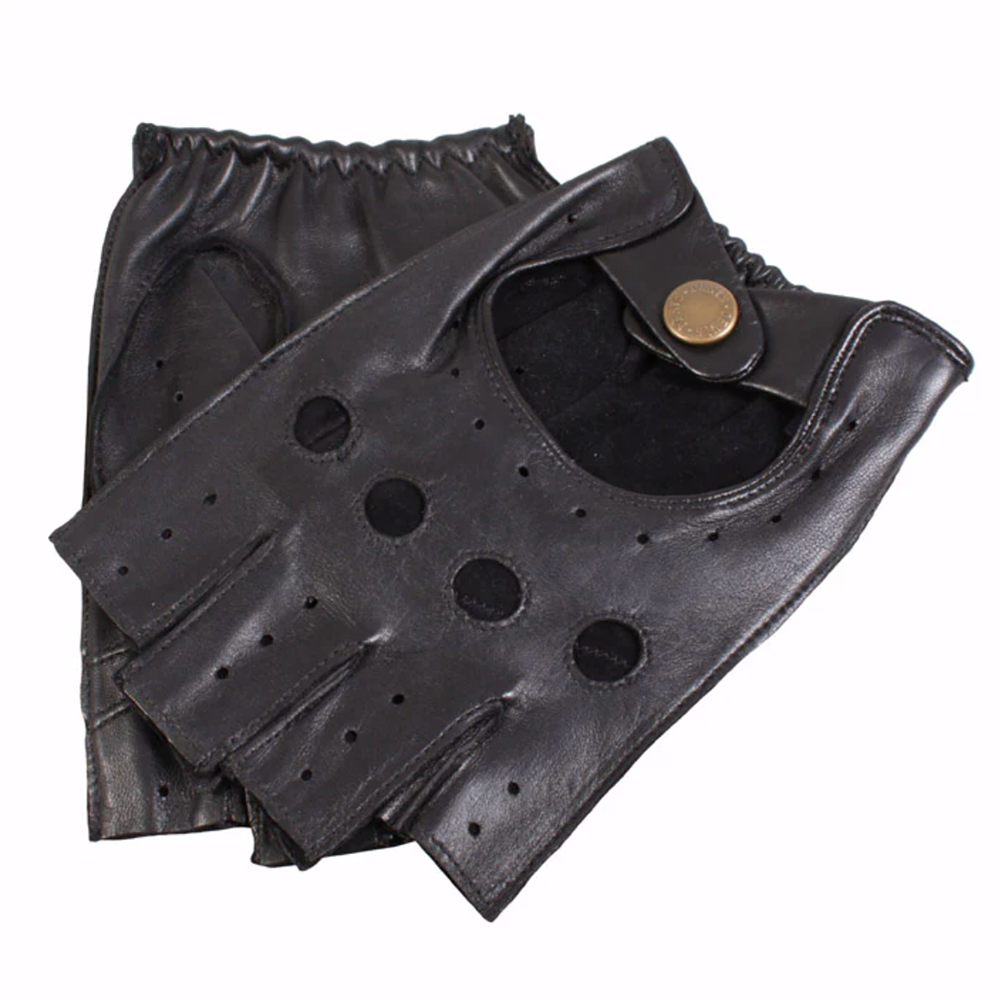 Dents Snetterton Men's Fingerless Leather Driving Gloves BLACK