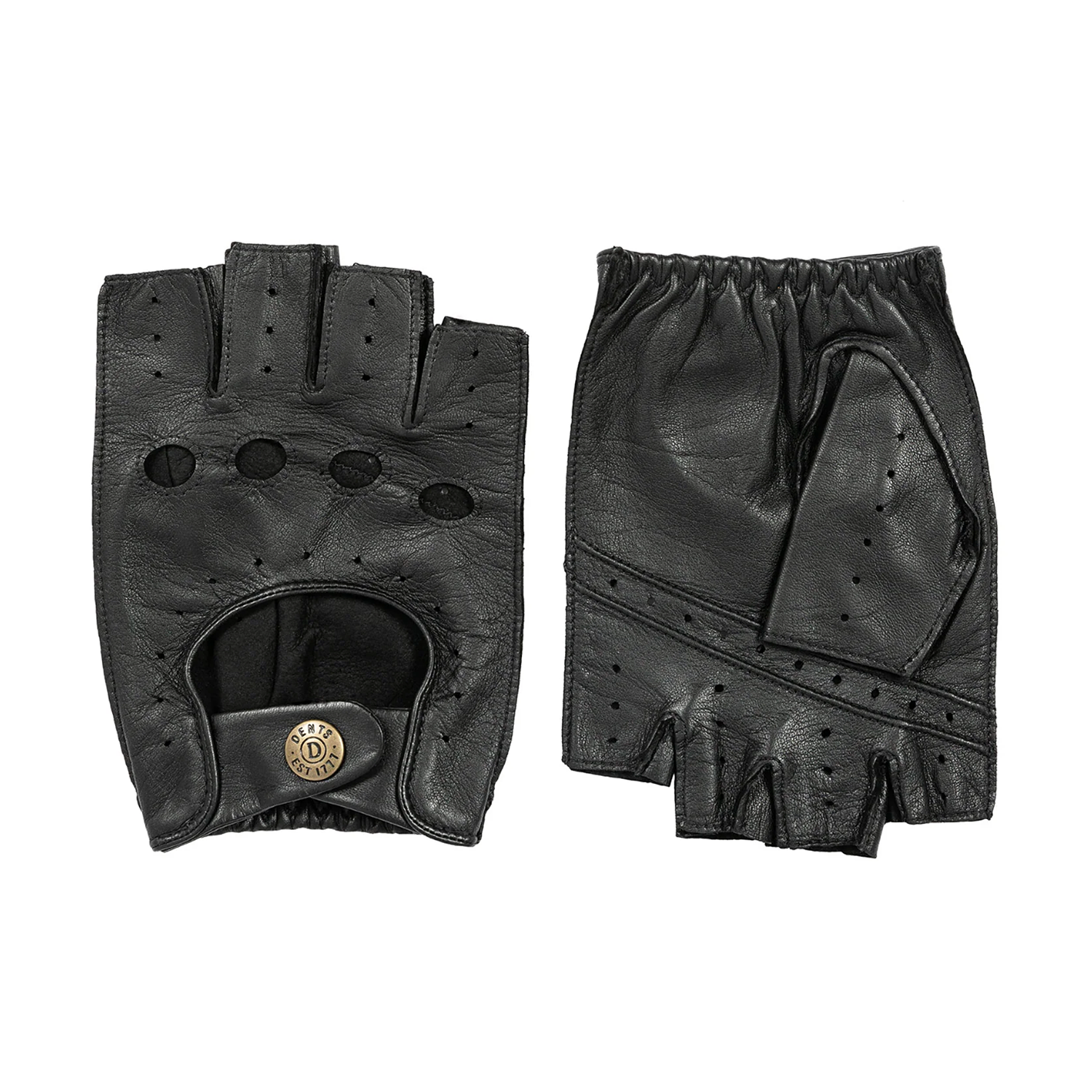 Dents Snetterton Men's Fingerless Leather Driving Gloves BLACK