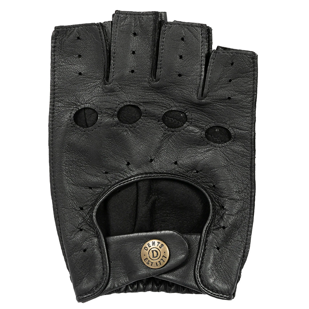 Dents Snetterton Men's Fingerless Leather Driving Gloves BLACK