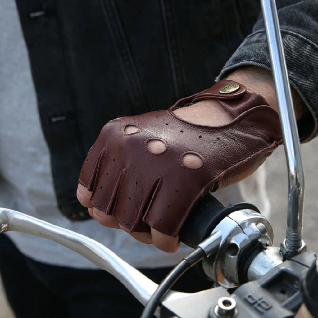 Dents Snetterton Men's Fingerless Leather Driving Gloves ENGLISH TAN