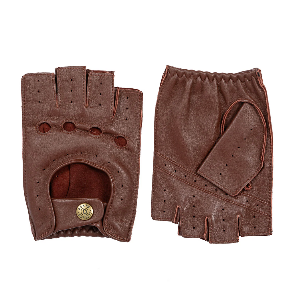 Dents Snetterton Men's Fingerless Leather Driving Gloves ENGLISH TAN