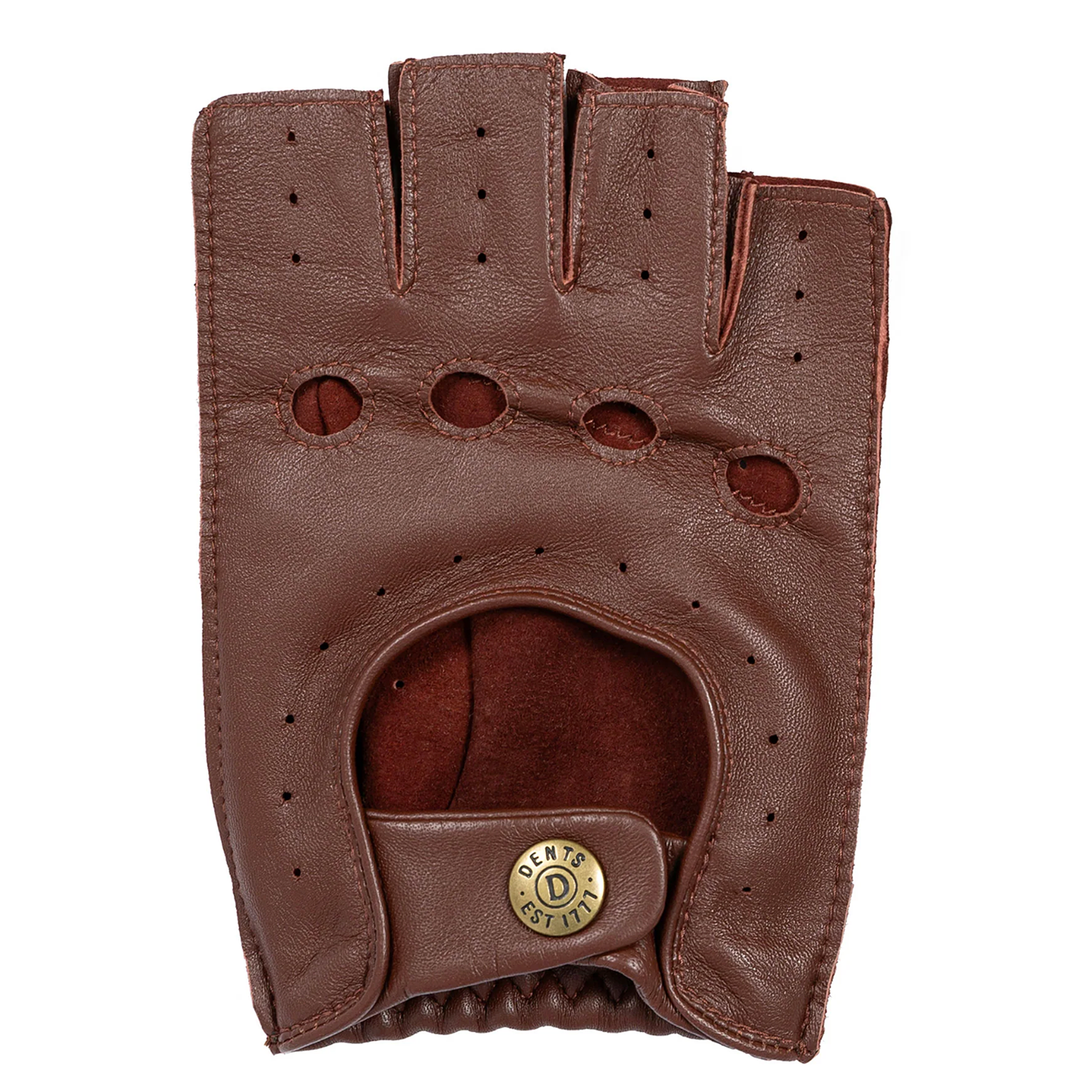 Dents Snetterton Men's Fingerless Leather Driving Gloves ENGLISH TAN