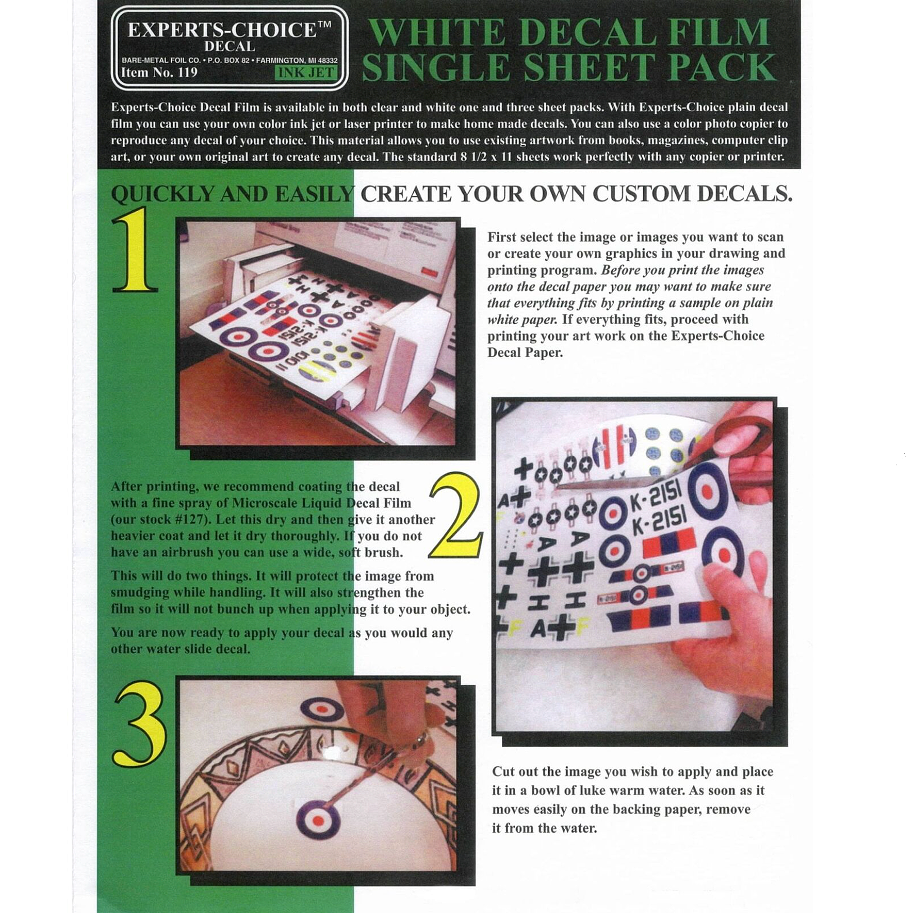 Experts-Choice White Decal Film For Inkjet 21.5cm x 28cm PACK OF 1