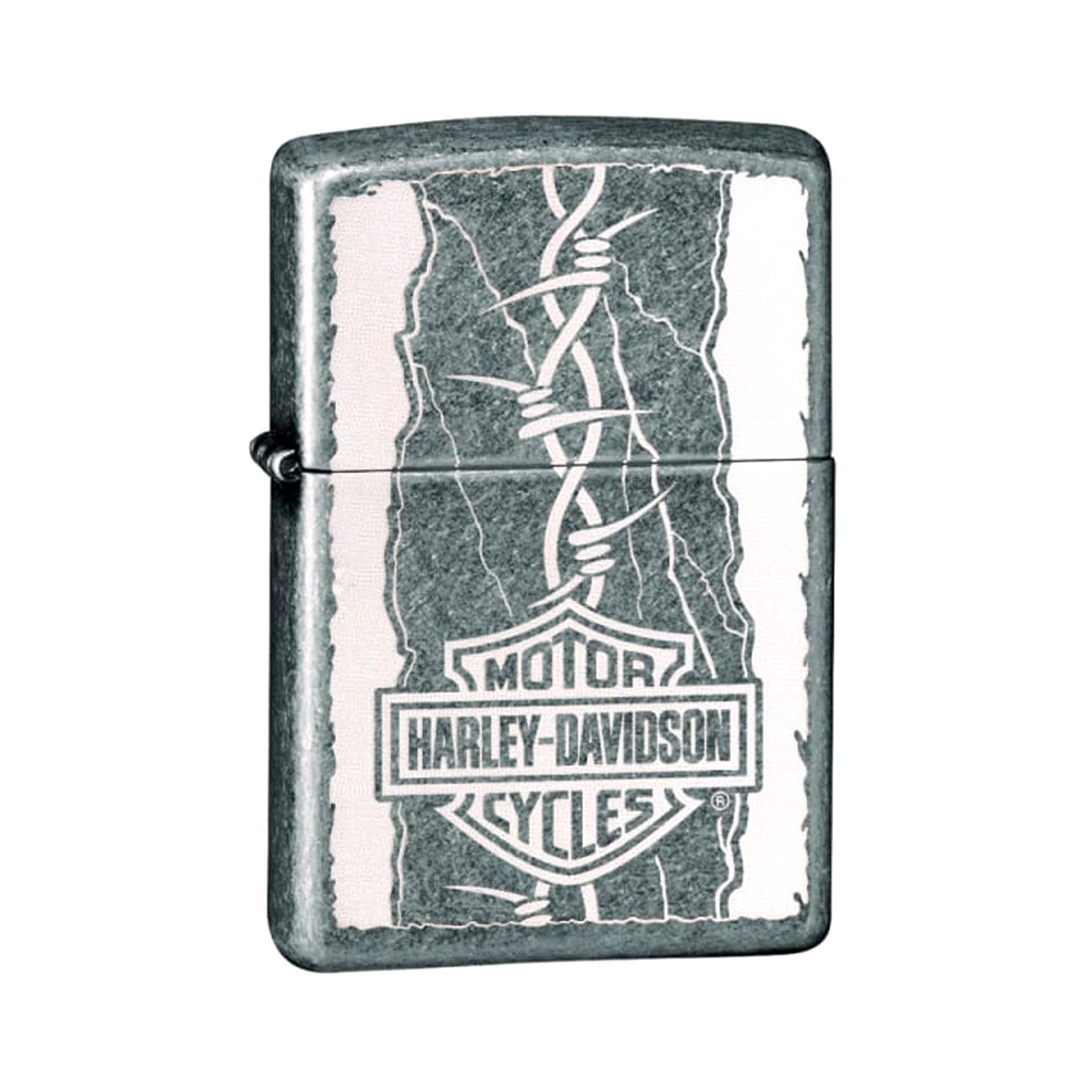 Zippo x Harley-Davidson Lighter Barbed Wire Logo Antique Silver Plate