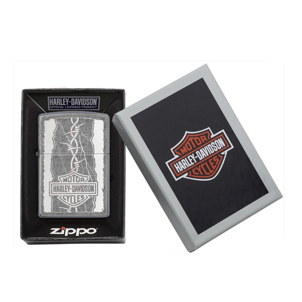 Zippo x Harley-Davidson Lighter Barbed Wire Logo Antique Silver Plate