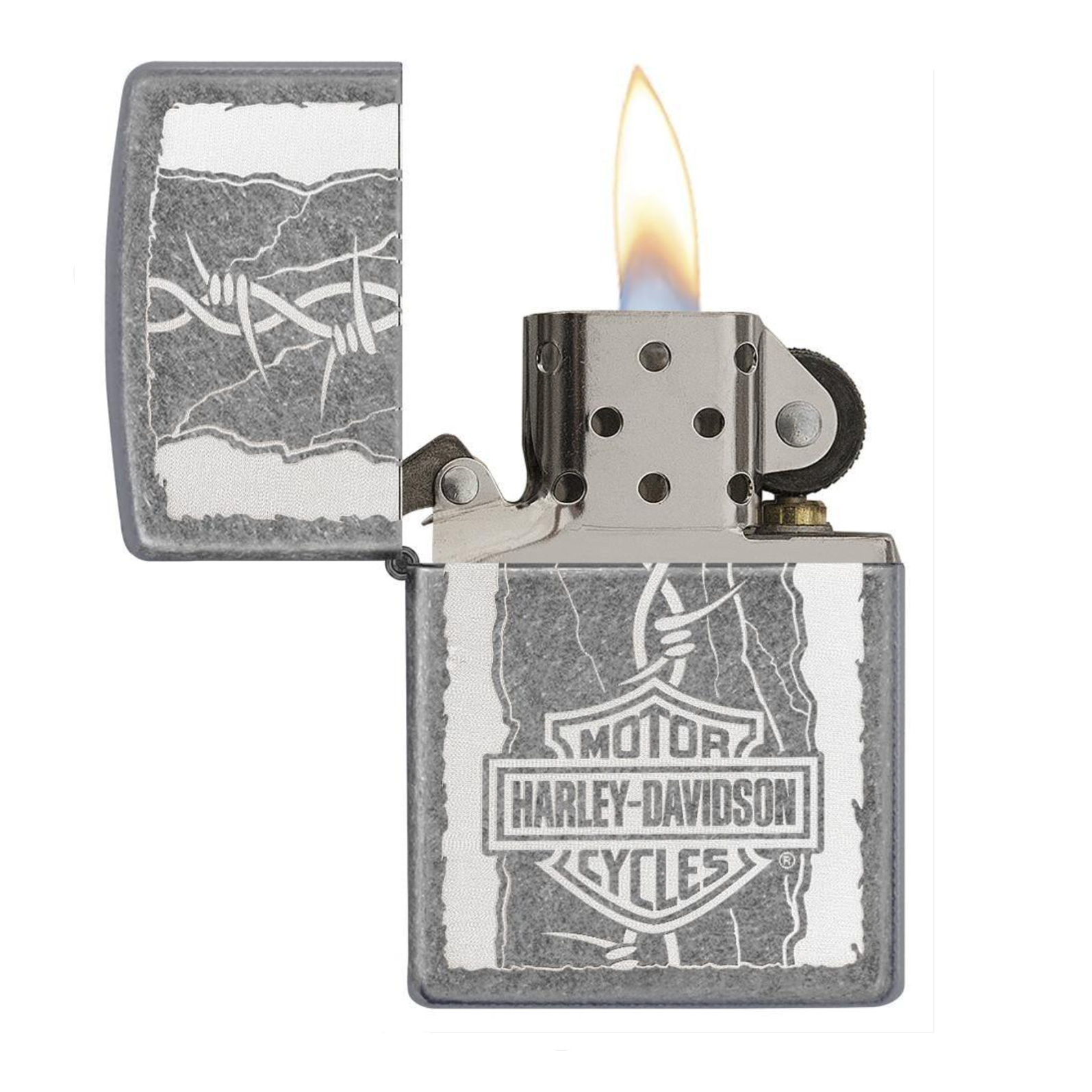 Zippo x Harley-Davidson Lighter Barbed Wire Logo Antique Silver Plate