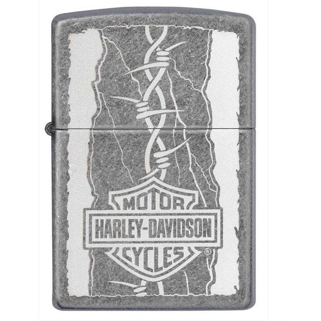 Zippo x Harley-Davidson Lighter Barbed Wire Logo Antique Silver Plate