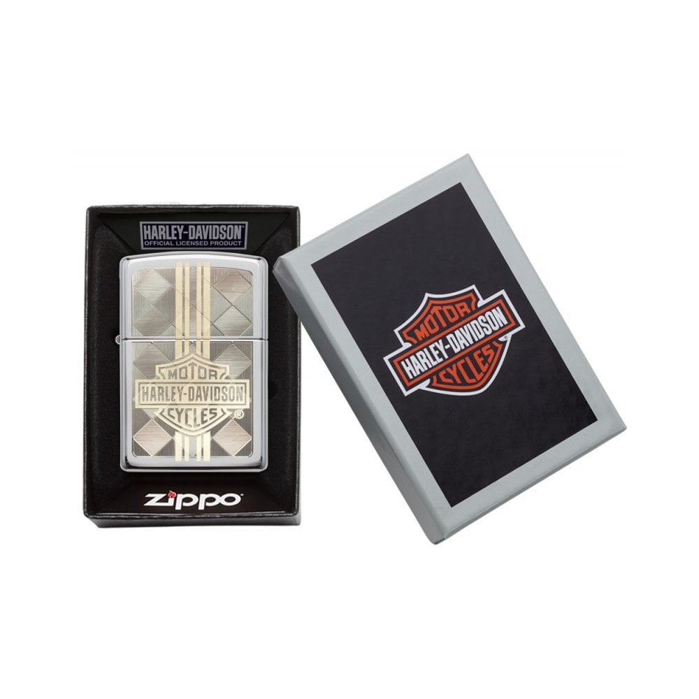 Zippo x Harley-Davidson Lighter Weaved Argyle High Polish Chrome