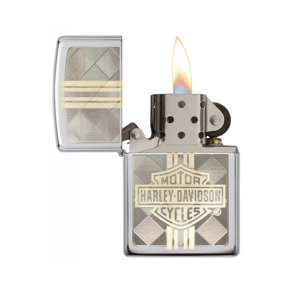 Zippo x Harley-Davidson Lighter Weaved Argyle High Polish Chrome