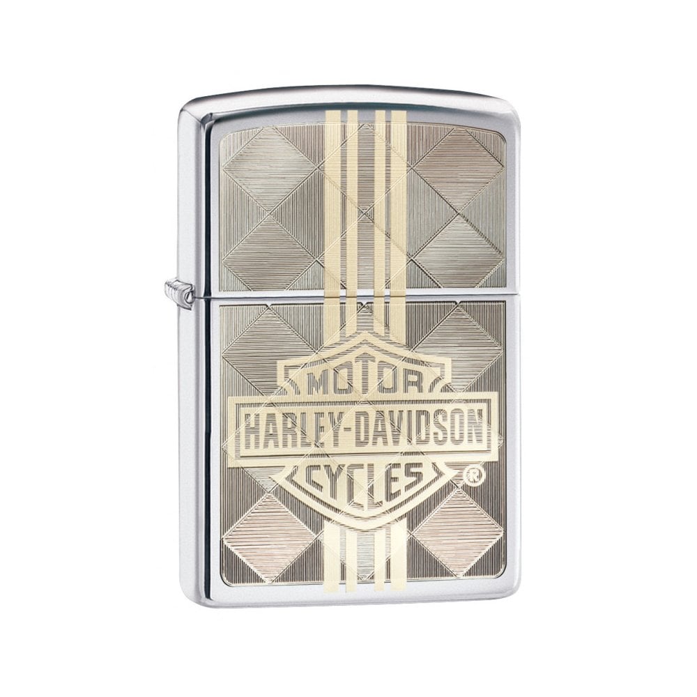 Zippo x Harley-Davidson Lighter Weaved Argyle High Polish Chrome